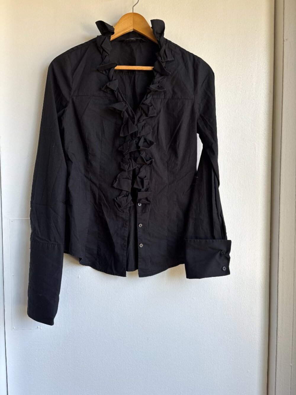 Express Design Studio Black Ruffle Front Button Blouse Size XS - Picture 2 of 3